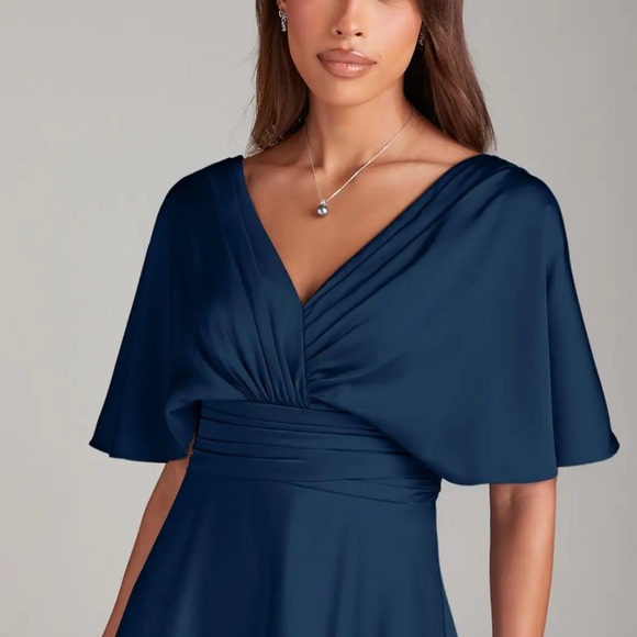 AZAZIE PAMELA Blue V-Neck Flutter Sleeve Gown - Picture 2 of 14